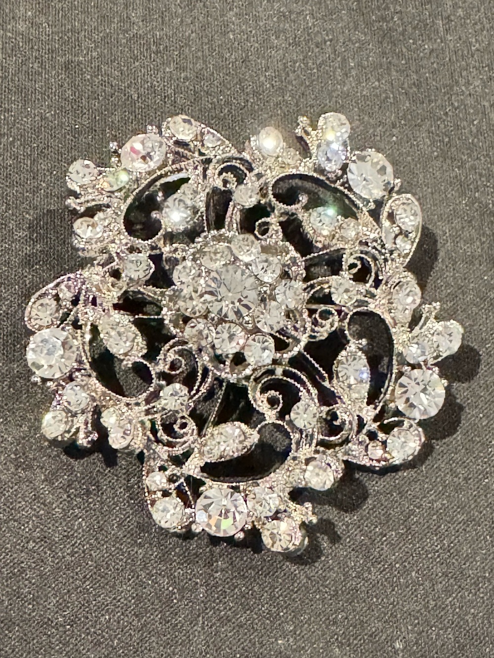 Rhinestone Silver Brooch or Pendant